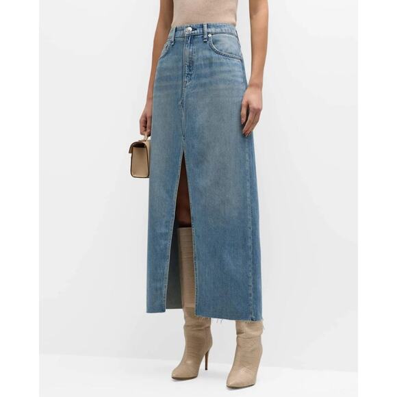 NWT Rag & Bone Featherweight Avery Maxi Skirt US 29 Blue Denim Boho Western - Picture 1 of 9
